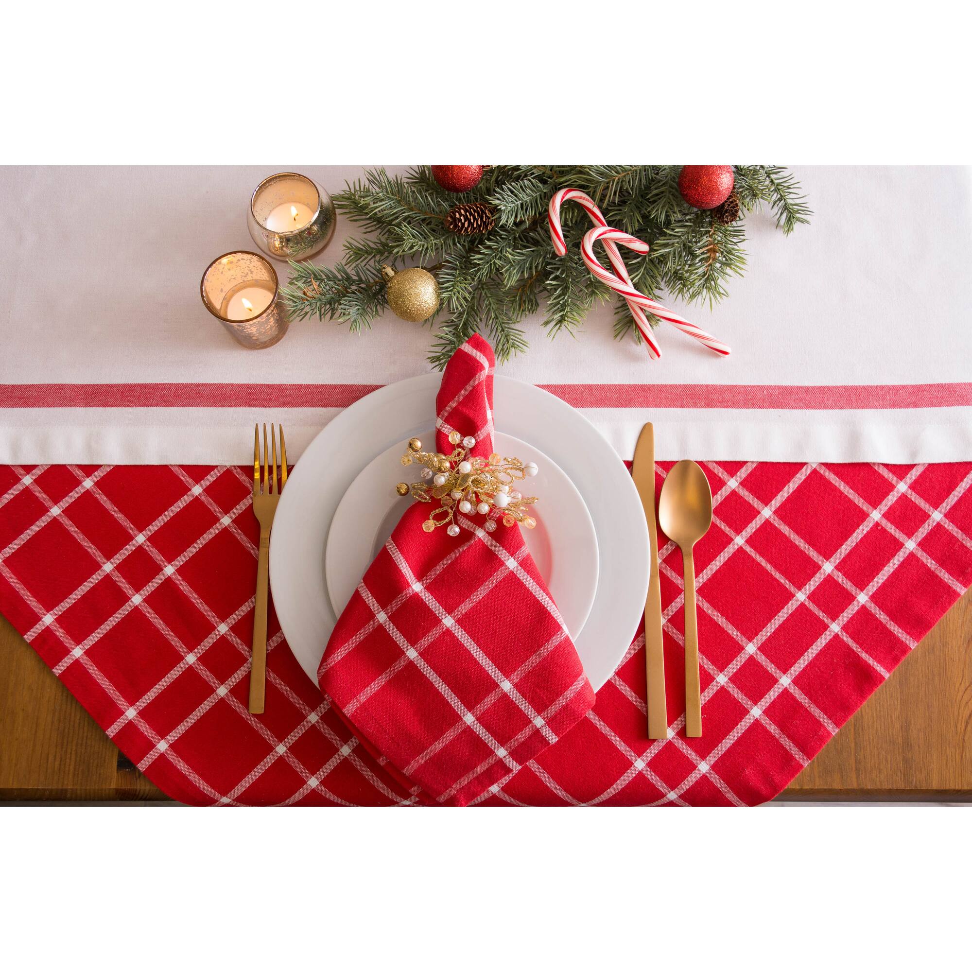 DII® Holly Berry Plaid Tablecloth